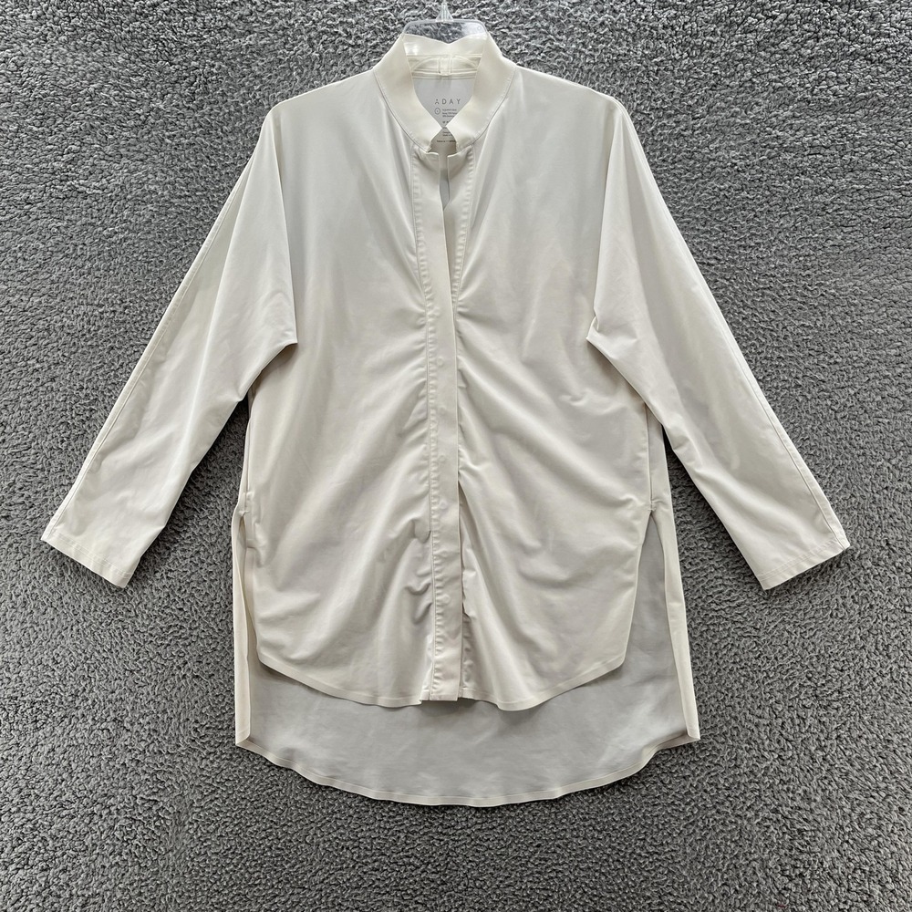 ADAY Shirt Womens Large Cream Something Borrowed Tunic High Low Stretch Longline